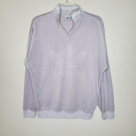 Adidas Winter Ease Lilac Velvet Velour Trefoil Half Zip Pullover Sweatshirt - Picture 5 of 9